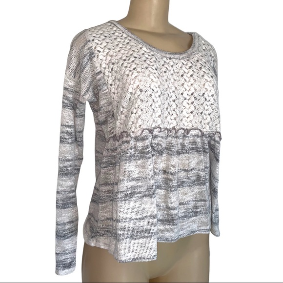 Paper Crane Anthropologie Boho Empire white Grey Crop Crochet Knit Scoop Sweater - Picture 4 of 7